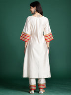 Indo Era Off White Embroidered A-Line Kurta Trousers set - Distacart