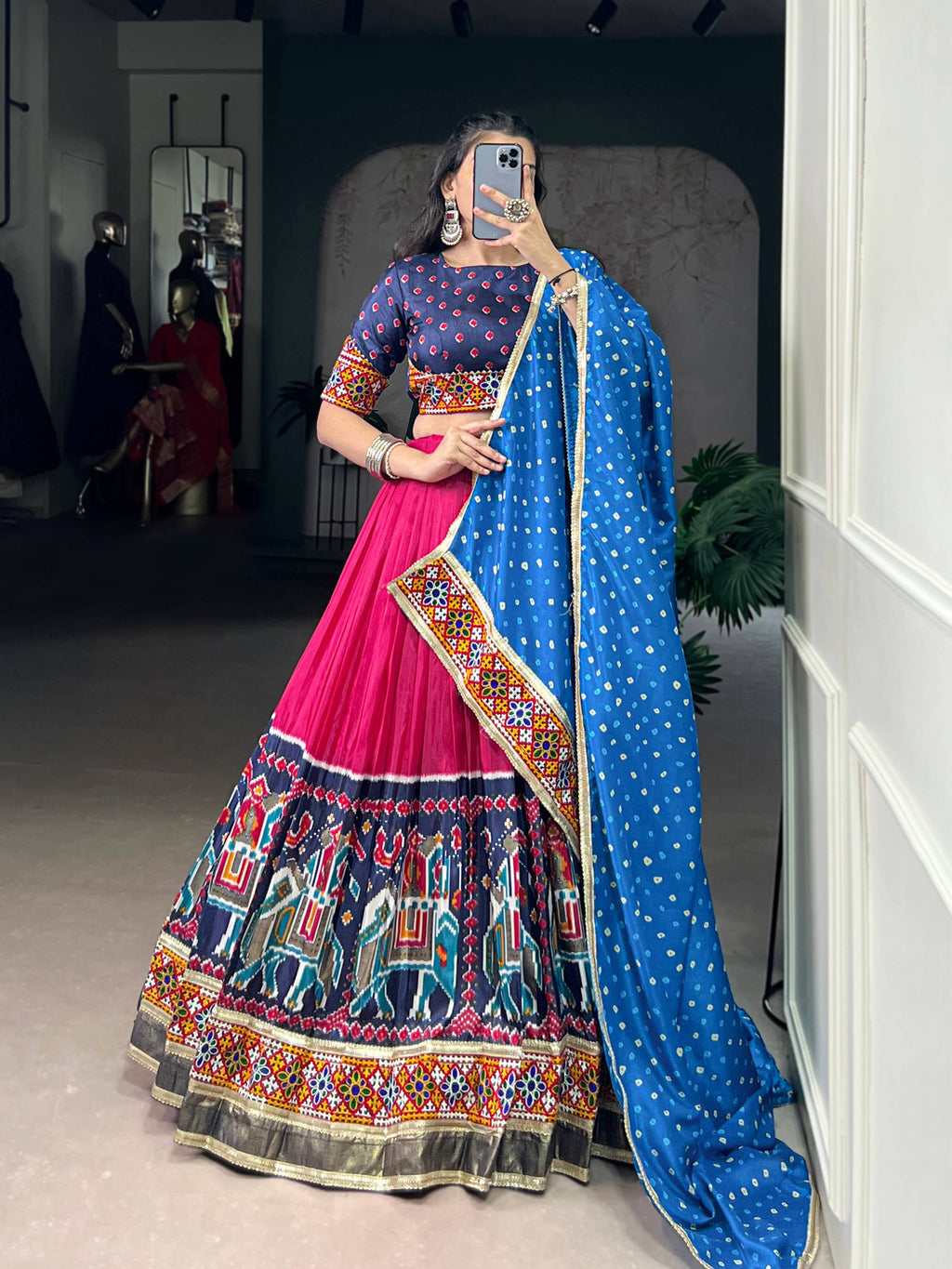 Lorenvalley Fashion Pink Tasar Silk Print with Foil Work and Real Mirror Gamthi Work with Lace Touch Up Lehenga Choli with Dupatta