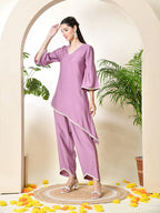 Myshka Women's Lavender colour Co-ord set with Lace