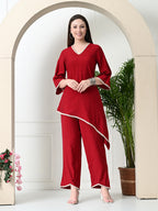 Myshka Women's Red colour Co-ord set with Lace