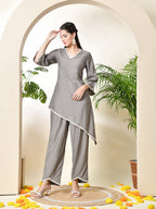 Myshka Women's Grey colour Co-ord set with Lace
