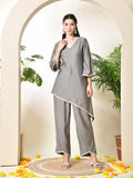 Myshka Women's Grey colour Co-ord set with Lace