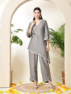 Myshka Women's Grey colour Co-ord set with Lace
