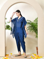 Myshka Women's Navy Blue colour Co-ord set with Lace
