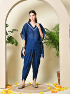 Myshka Women's Navy Blue colour Co-ord set with Lace