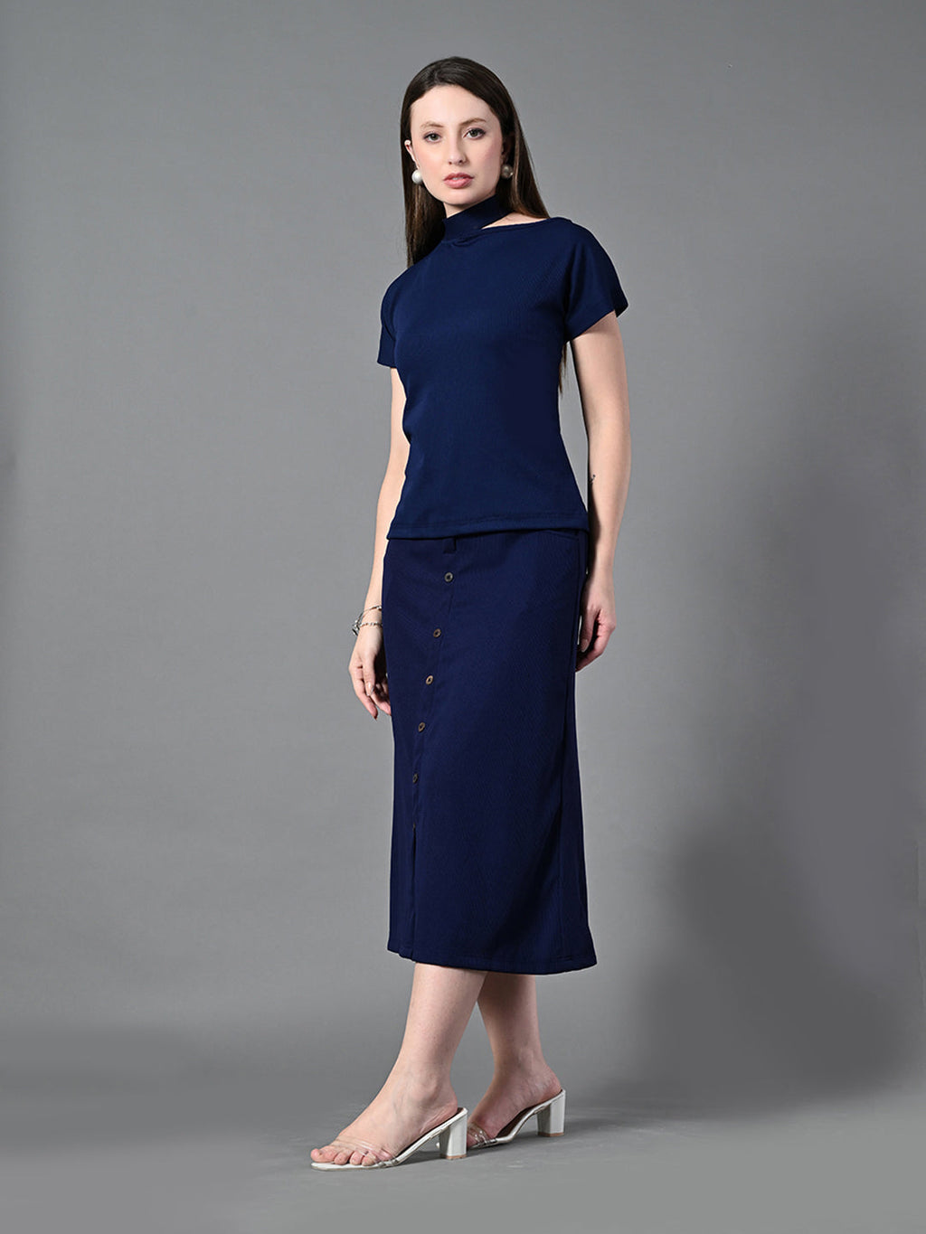Myshka Women's Navy Blue colour Co-ord set