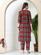 Myshka Women's Block Printed Cotton Straight Party Kurta Sets