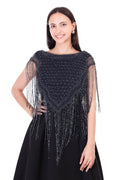 Jaitra Apparels Beads Navy Blue Embroidered Net Poncho - Distacart