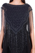 Jaitra Apparels Beads Navy Blue Embroidered Net Poncho - Distacart