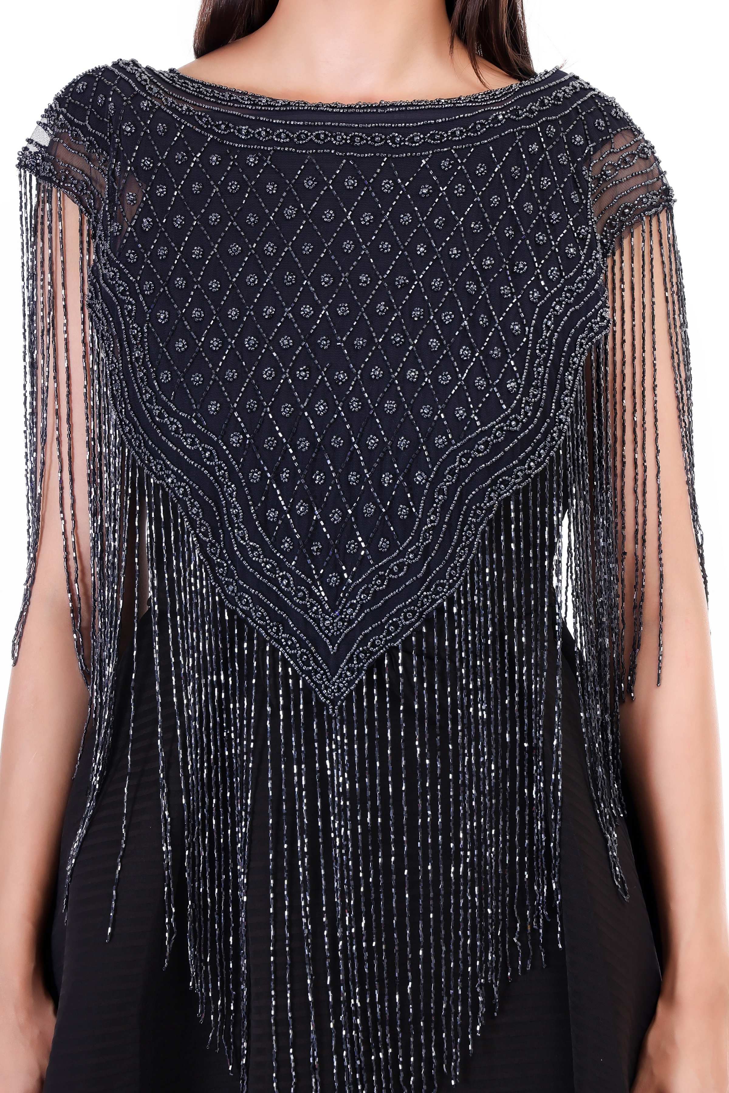 Jaitra Apparels Beads Navy Blue Embroidered Net Poncho - Distacart