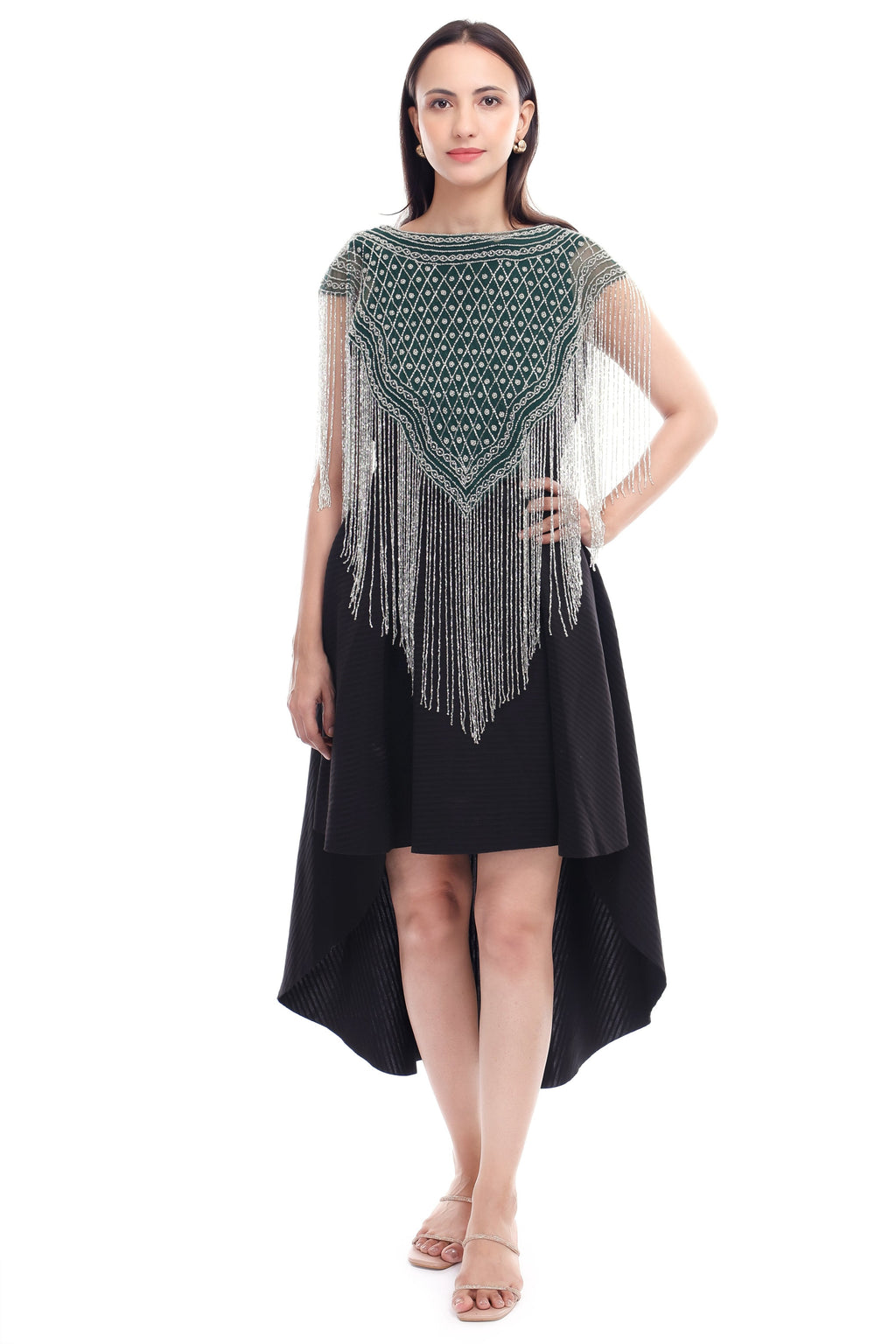 Jaitra Apparels Green Beads Embroidered Net Poncho - Distacart