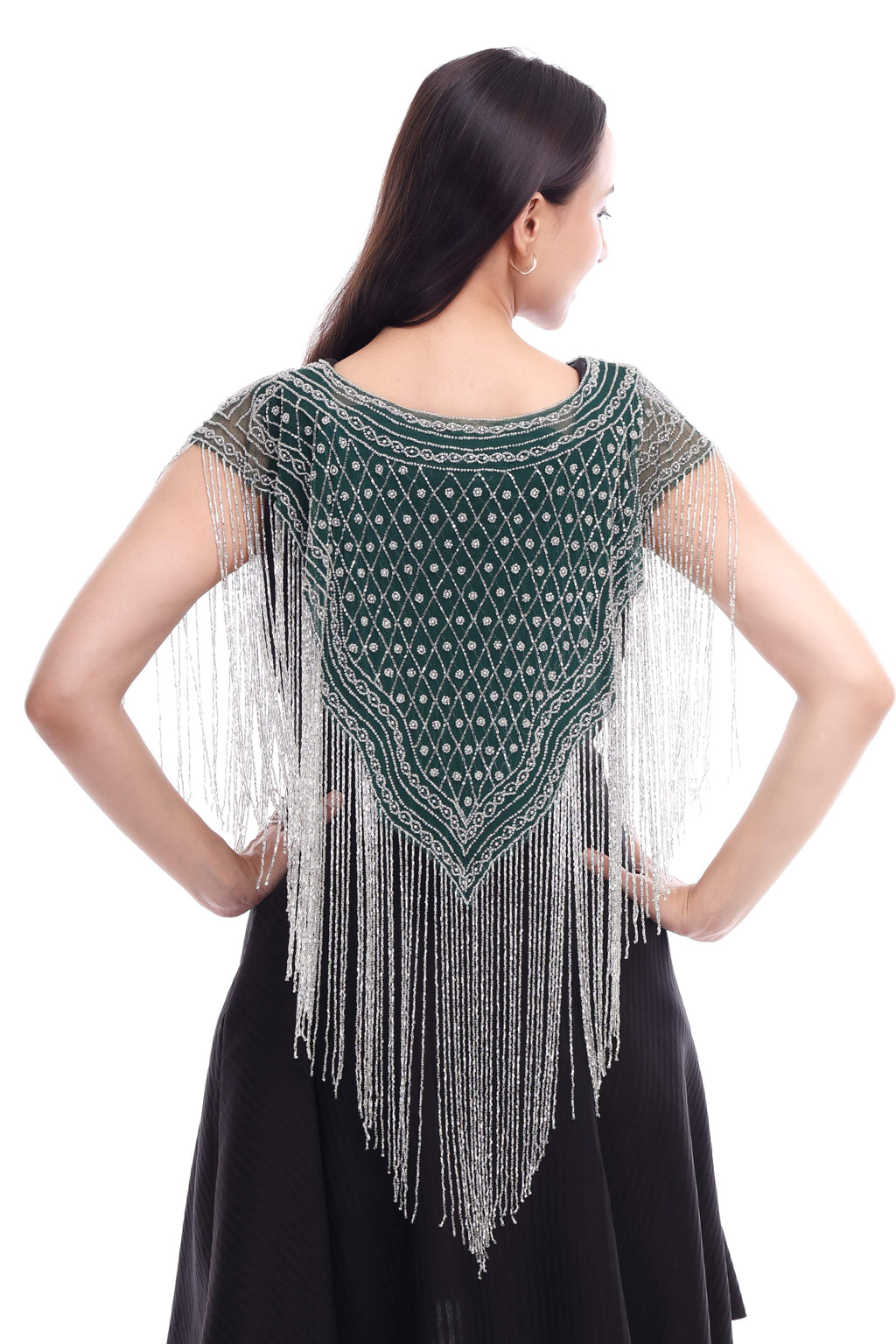 Jaitra Apparels Green Beads Embroidered Net Poncho - Distacart
