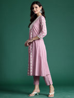 Indo Era Pink Embroidered A-Line Kurta Trousers With Dupatta set - Distacart