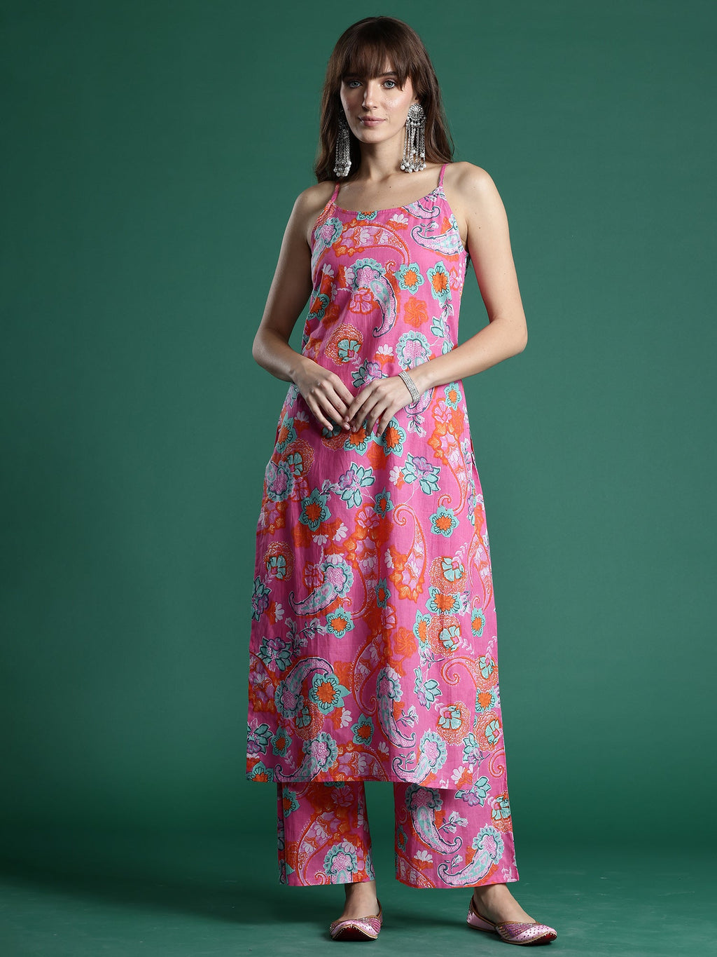 Indo Era Pink Printed Straight Kurta Palazzos set