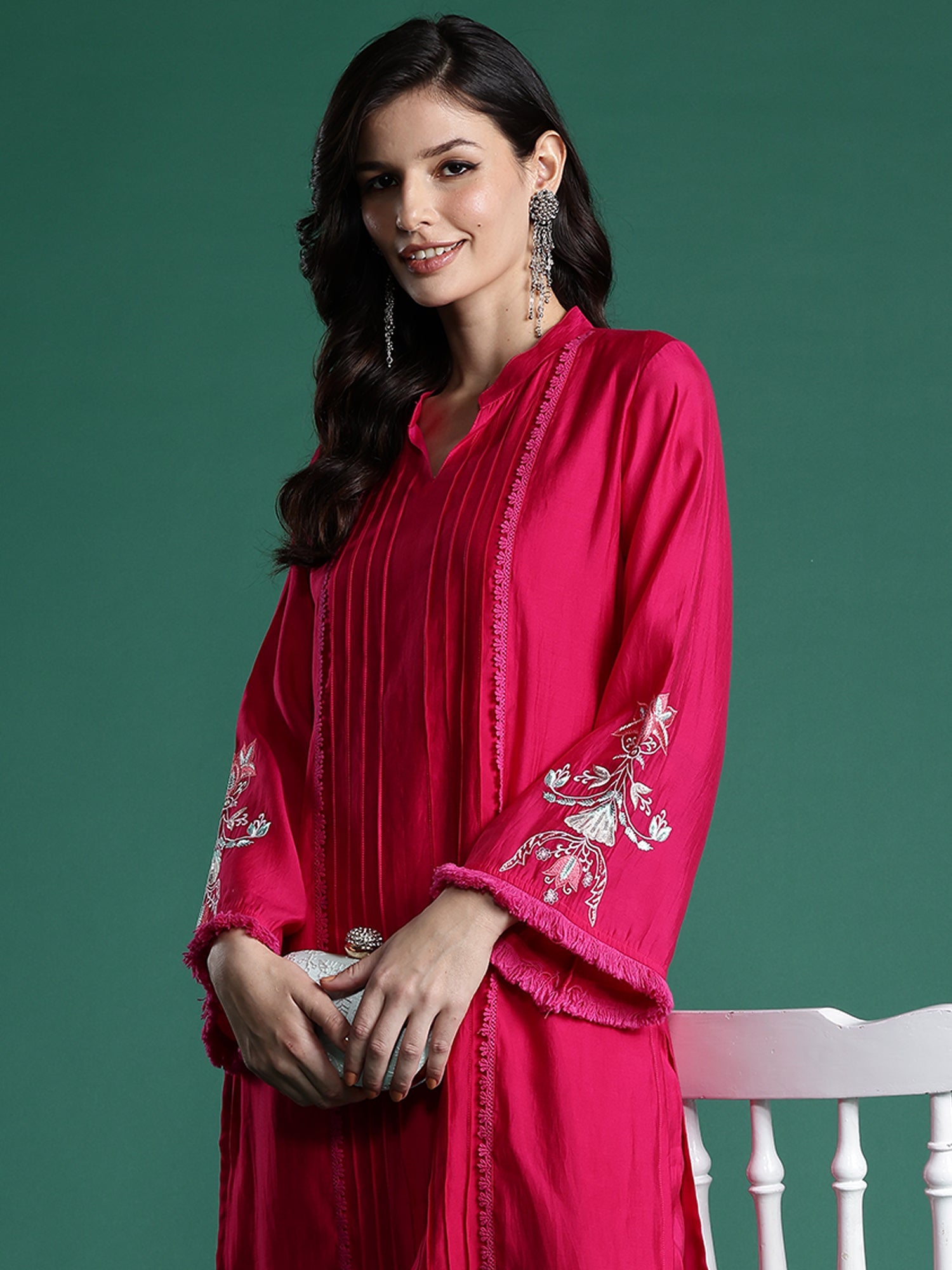 Indo Era Pink Self Design Straight Kurta Trousers set - Distacart