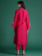 Indo Era Pink Self Design Straight Kurta Trousers set - Distacart