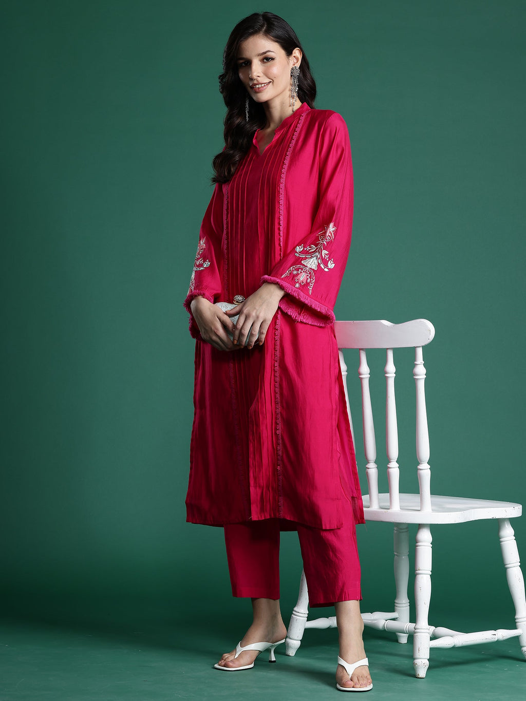 Indo Era Pink Self Design Straight Kurta Trousers set - Distacart