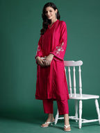 Indo Era Pink Self Design Straight Kurta Trousers set - Distacart