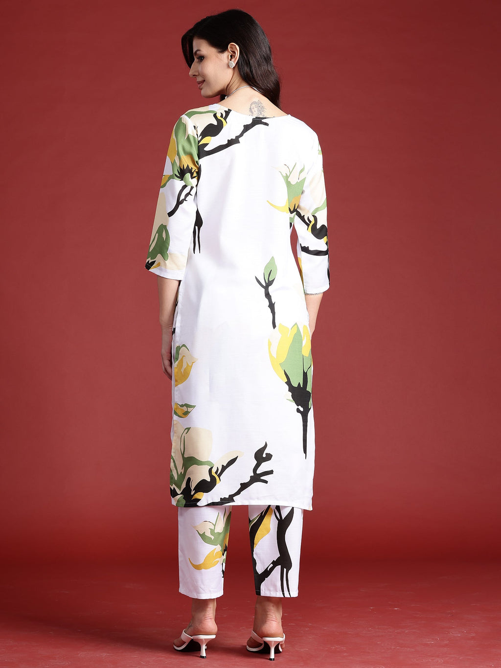 Indo Era White Printed Straight Kurta Trousers set - Distacart