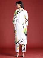 Indo Era White Printed Straight Kurta Trousers set - Distacart