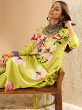Indo Era Olive Printed Straight Kurta Trousers Set - Distacart
