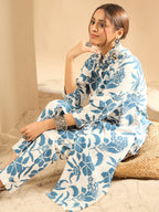 Indo Era White Printed Straight Kurta Trousers set - Distacart