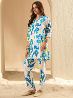 Indo Era White Printed Straight Kurta Trousers set - Distacart