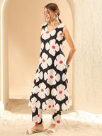 Indo Era Black Printed A-Line Kurta Trousers set - Distacart