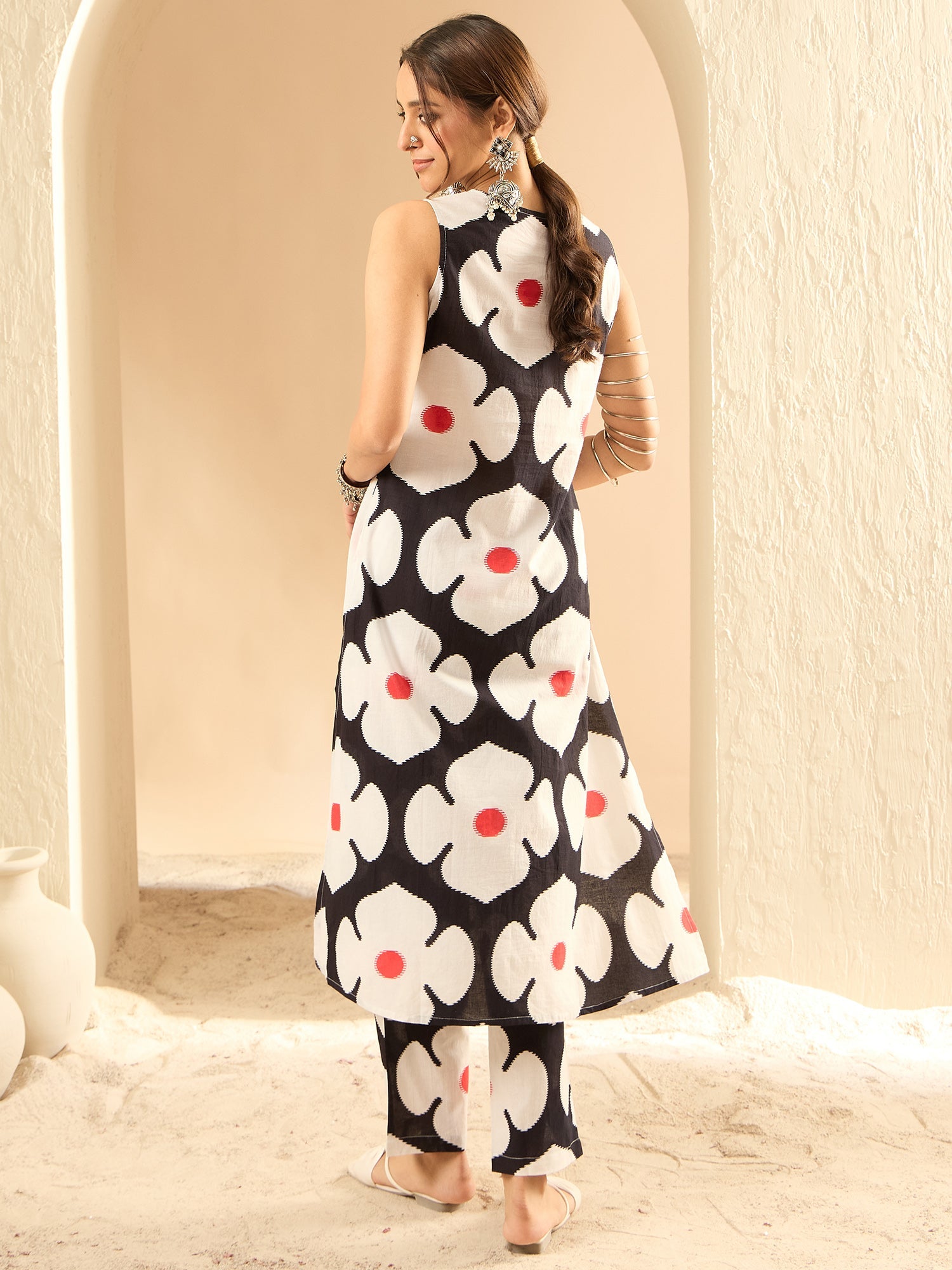 Indo Era Black Printed A-Line Kurta Trousers set - Distacart