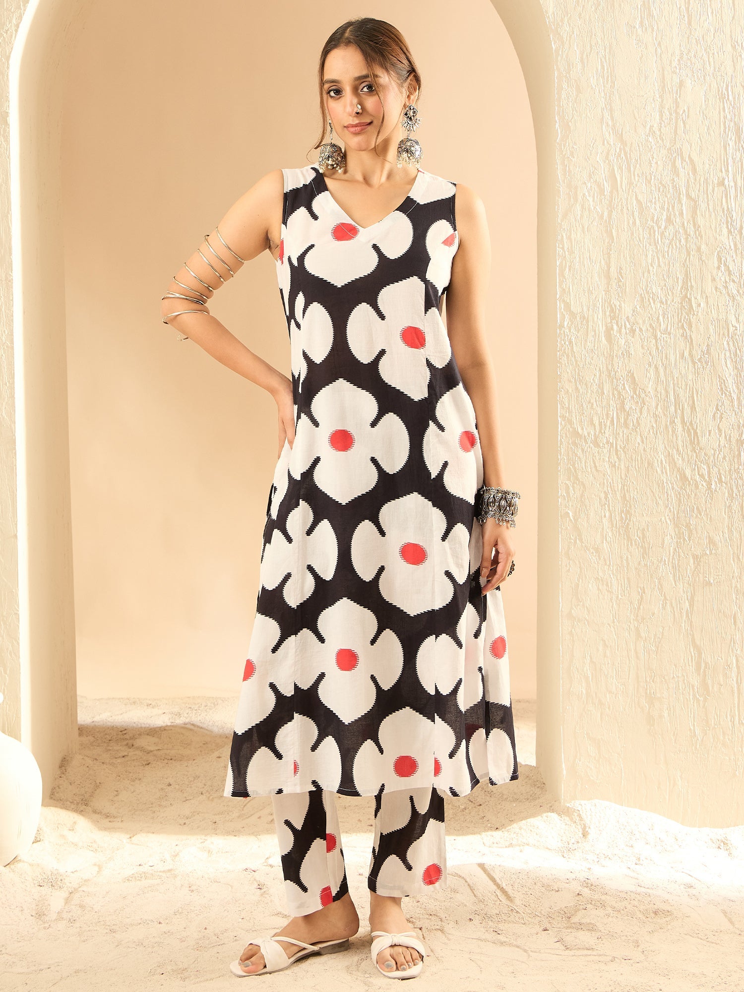Indo Era Black Printed A-Line Kurta Trousers set - Distacart