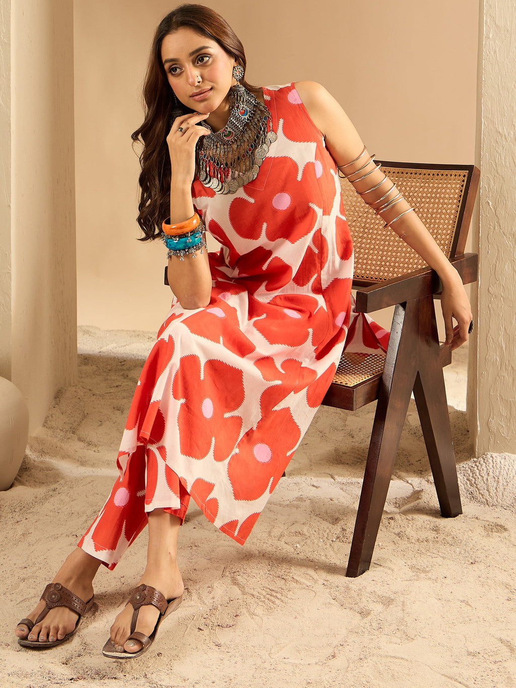 Indo Era White Printed Straight Kurta Trousers set - Distacart