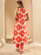 Indo Era White Printed Straight Kurta Trousers set - Distacart