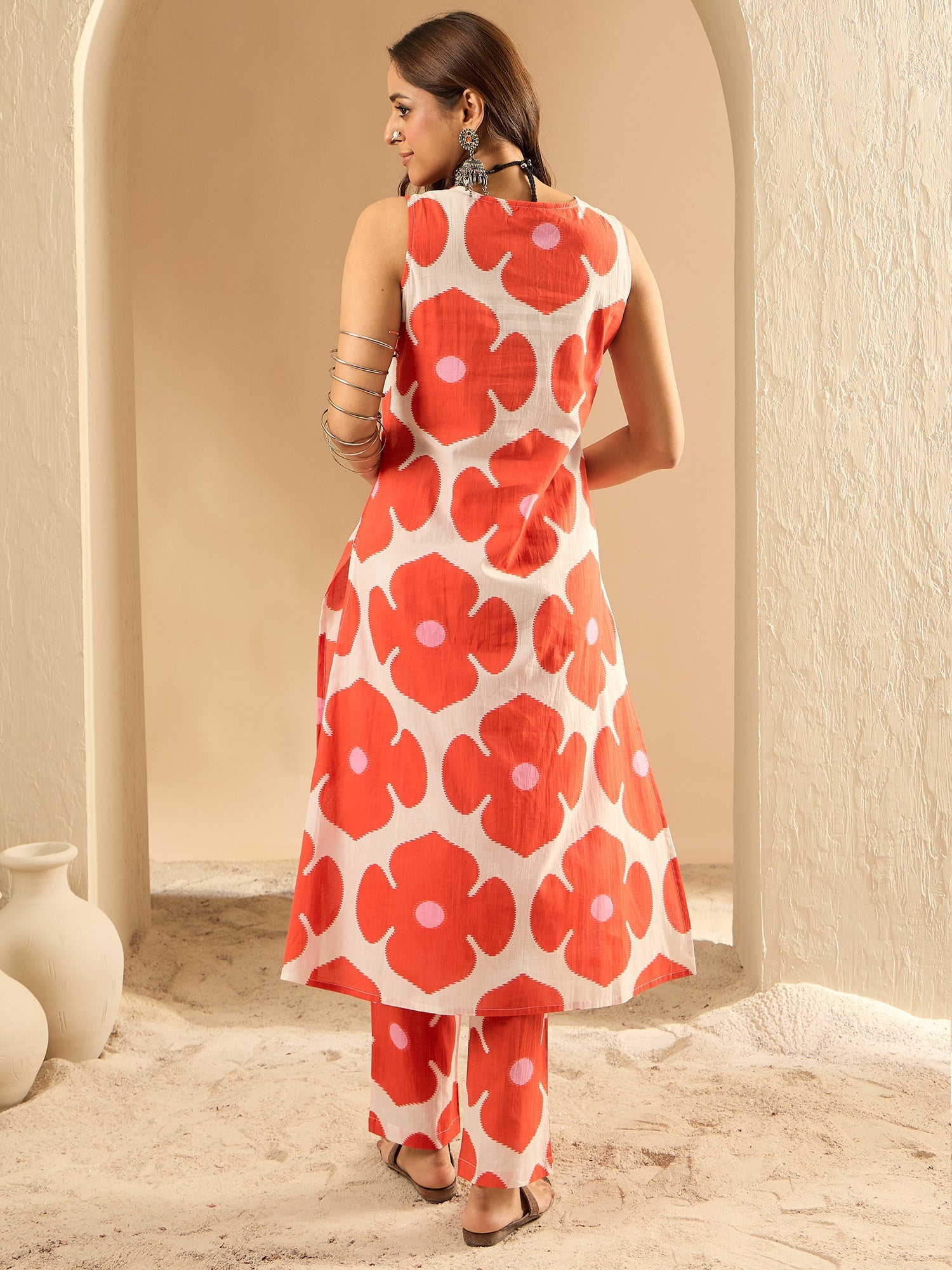 Indo Era White Printed Straight Kurta Trousers set - Distacart