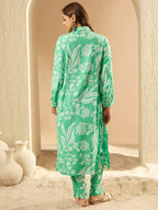 Indo Era Green Printed Straight Kurta Trousers set - Distacart