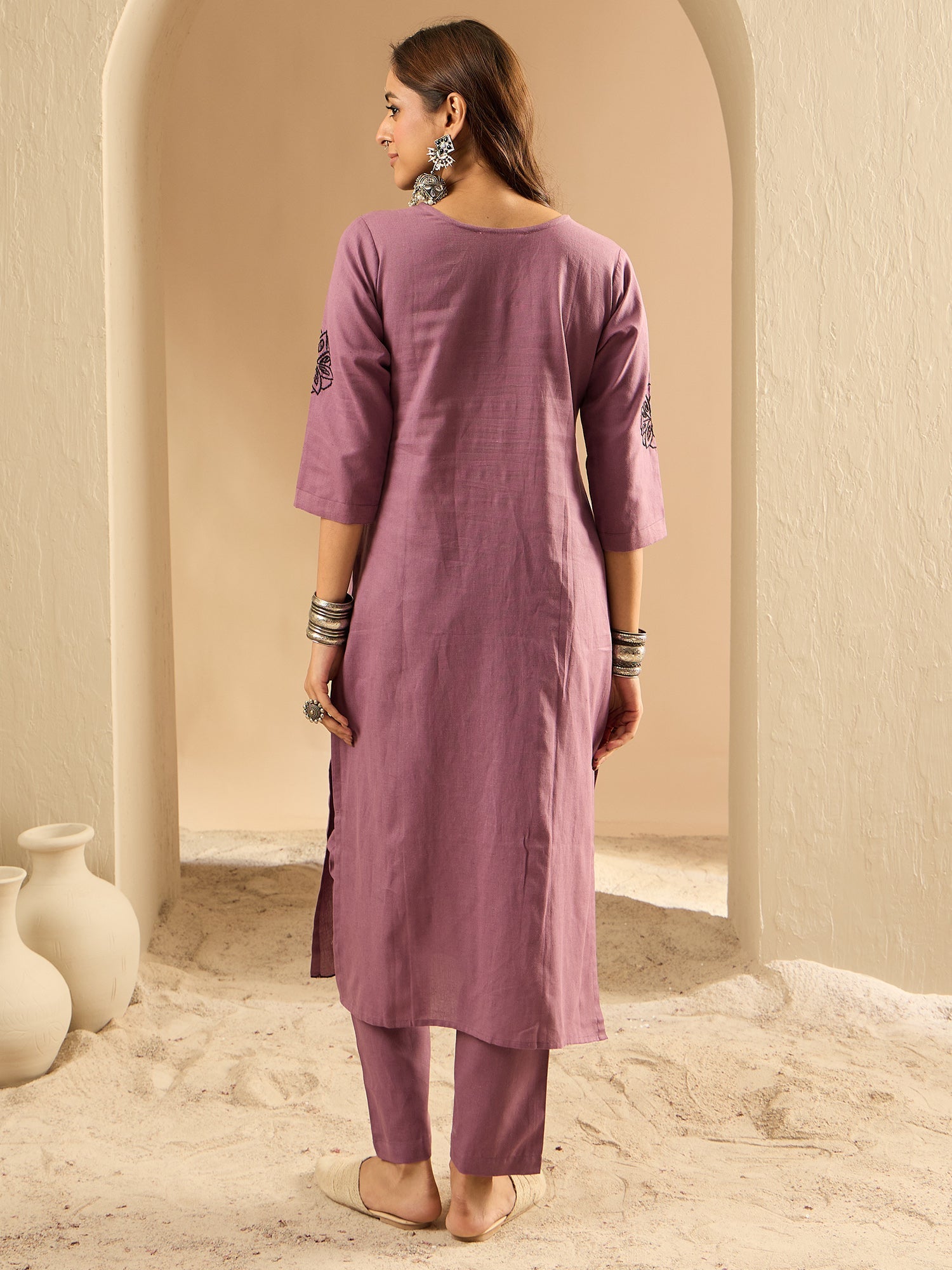 Indo Era Burgundy Embroidered Straight Kurta Trousers Set - Distacart