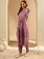 Indo Era Burgundy Embroidered Straight Kurta Trousers Set - Distacart