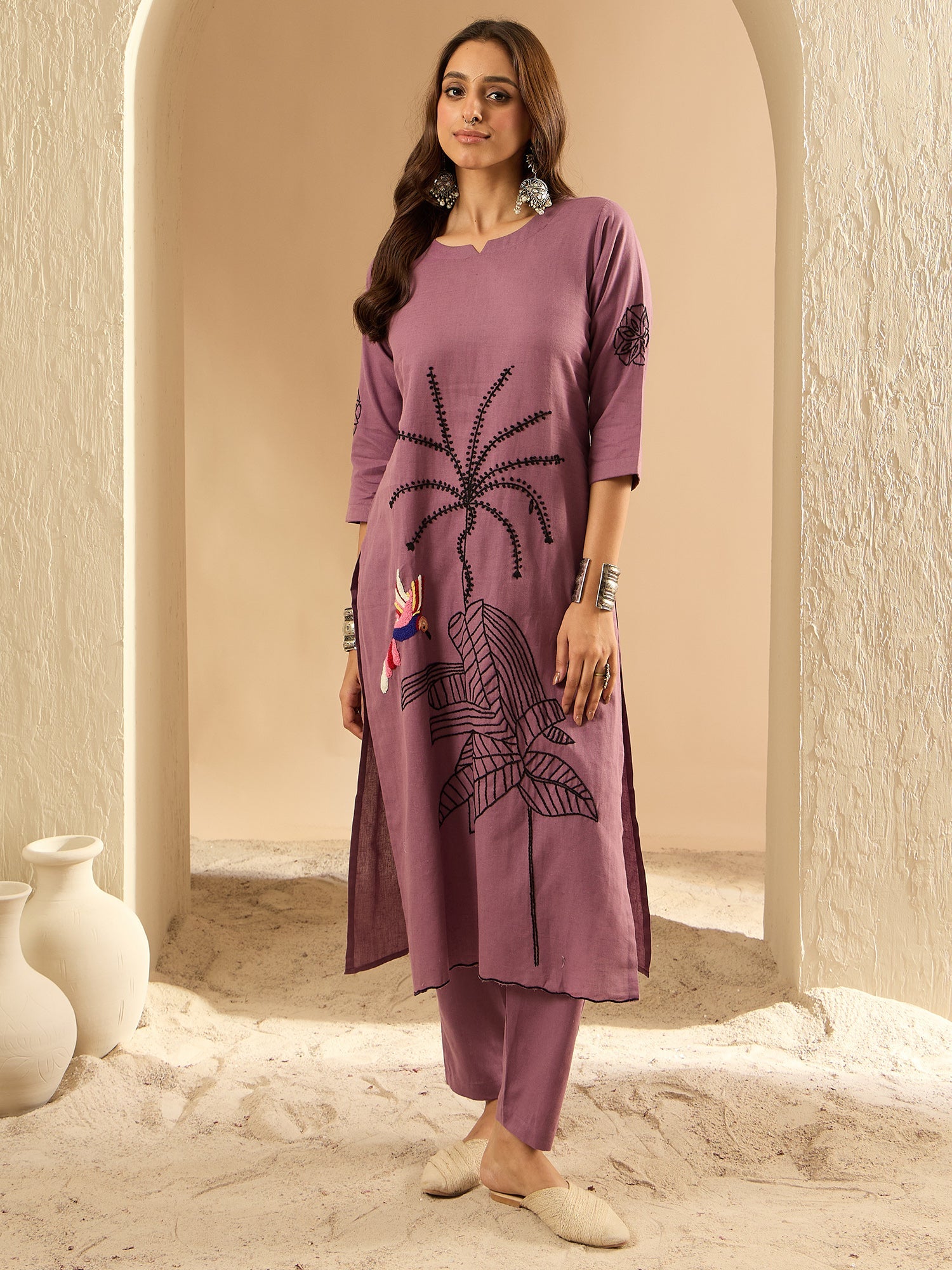 Indo Era Burgundy Embroidered Straight Kurta Trousers Set - Distacart