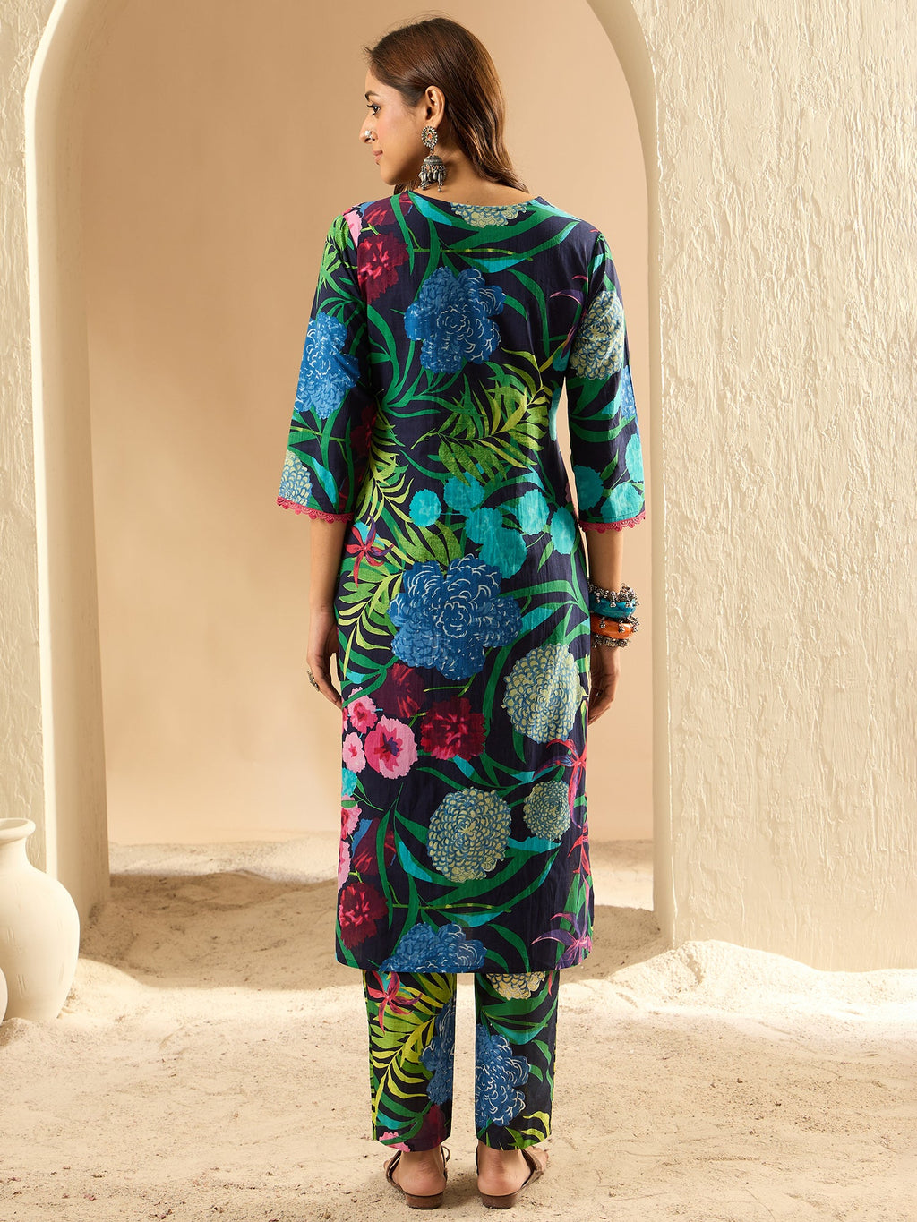 Indo Era Black Printed Straight Kurta Trousers set - Distacart
