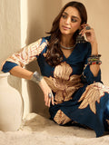Indo Era Teal Printed Straight Kurta Trousers Set - Distacart