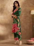 Indo Era Green Printed Straight Kurta Trousers Set - Distacart