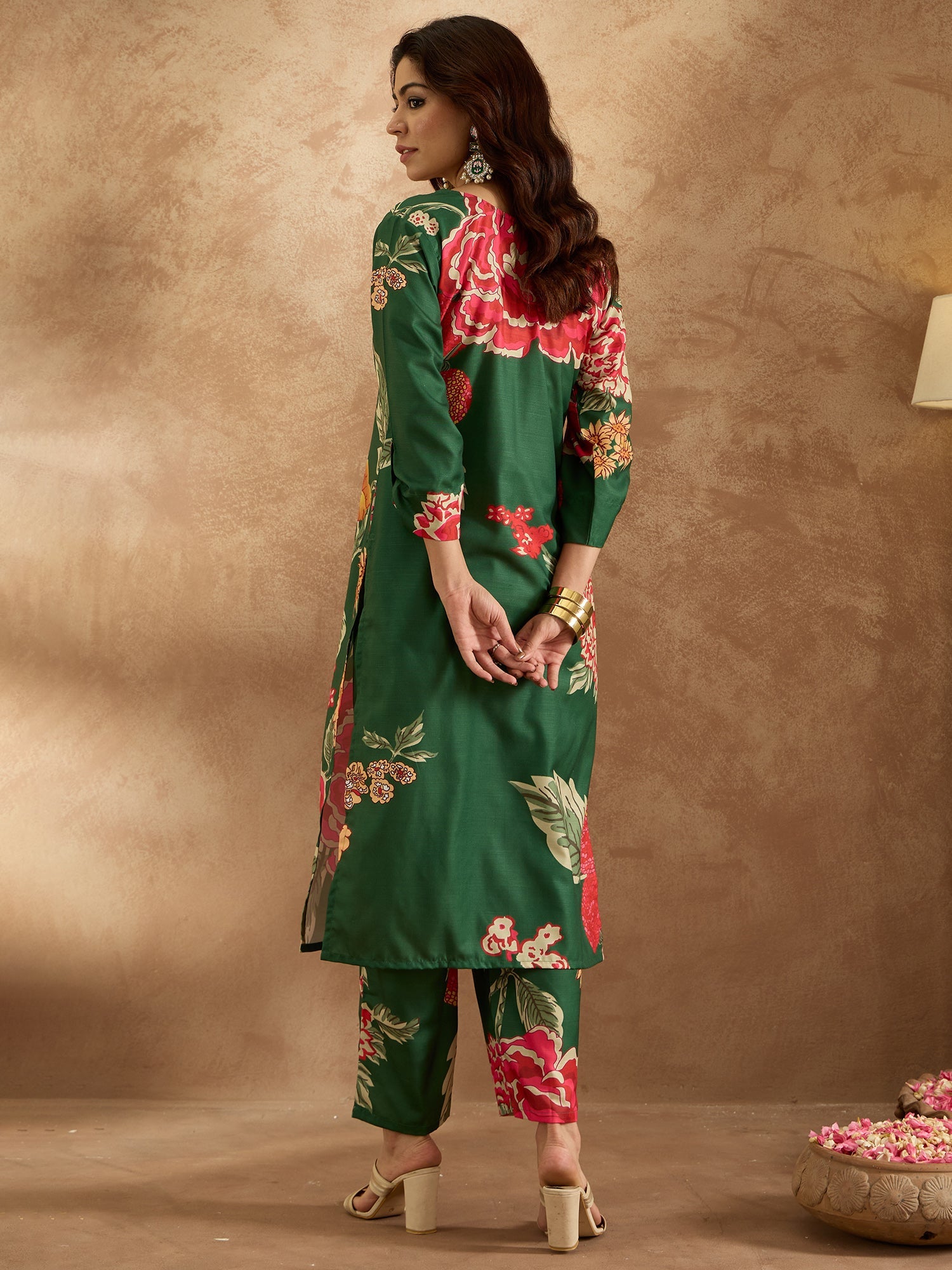 Indo Era Green Printed Straight Kurta Trousers Set - Distacart