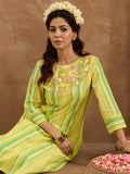 Indo Era Yellow Embroidered Straight Kurta Trousers Set - Distacart