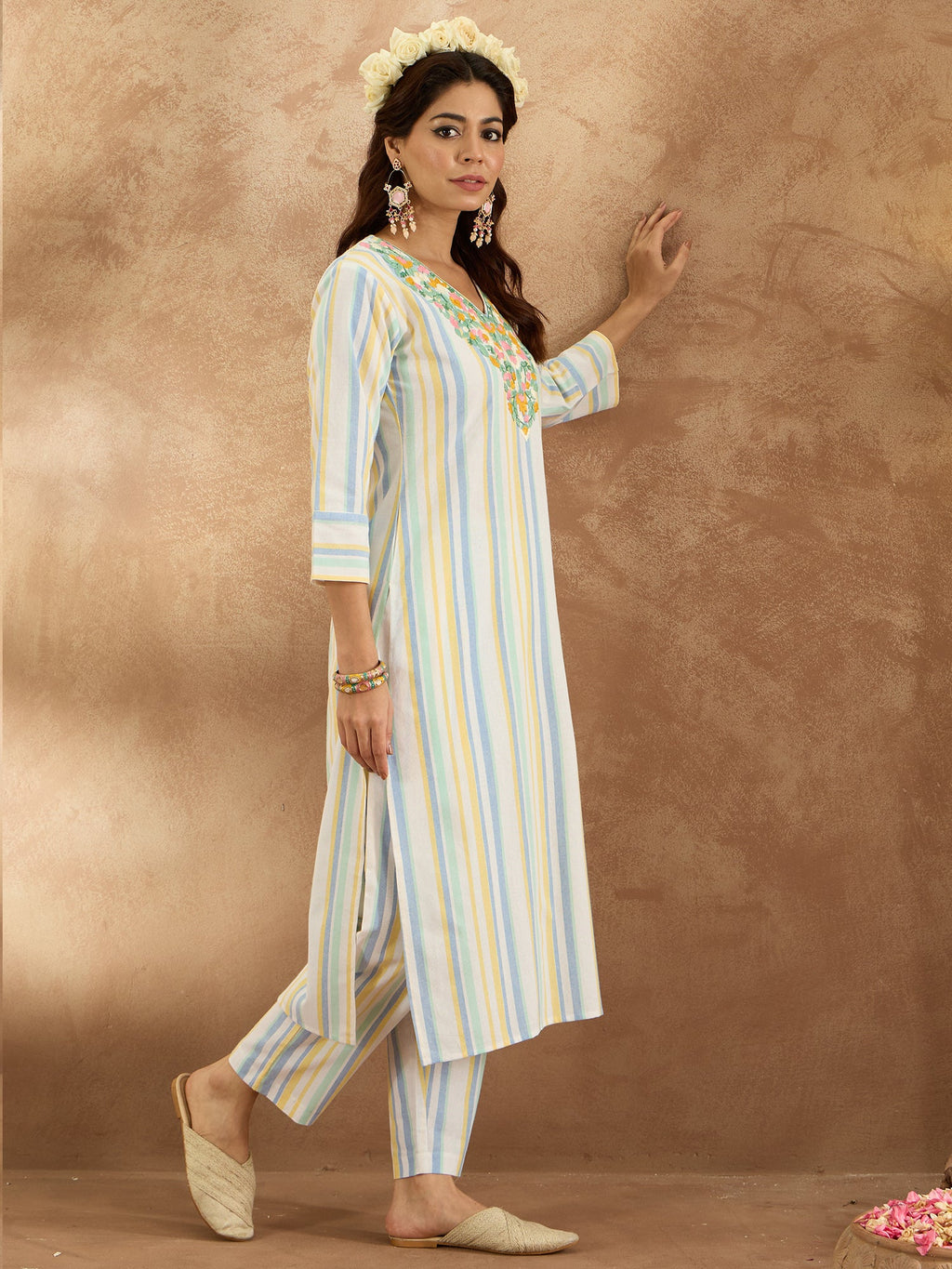 Indo Era Multi Embroidered Straight Kurta Trousers Set - Distacart