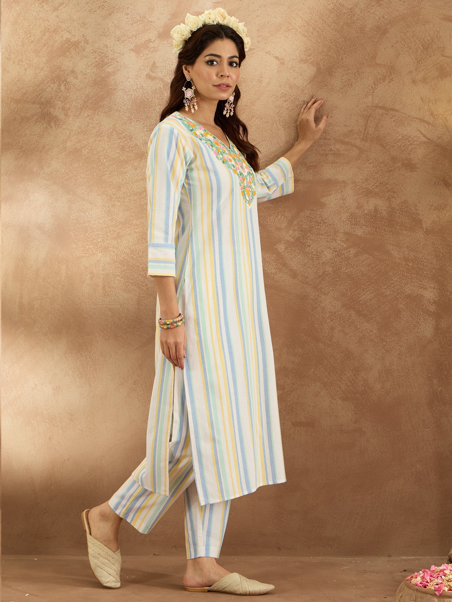 Indo Era Multi Embroidered Straight Kurta Trousers Set - Distacart