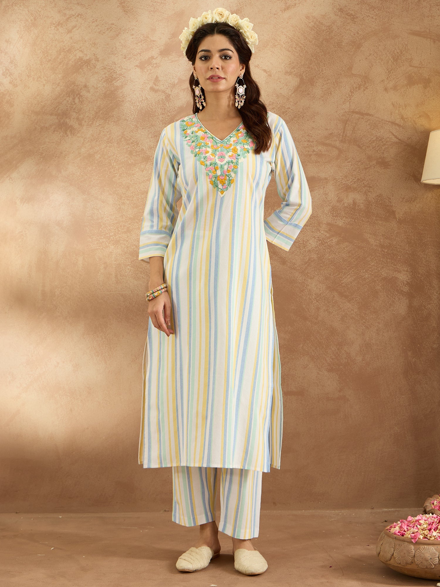 Indo Era Multi Embroidered Straight Kurta Trousers Set - Distacart