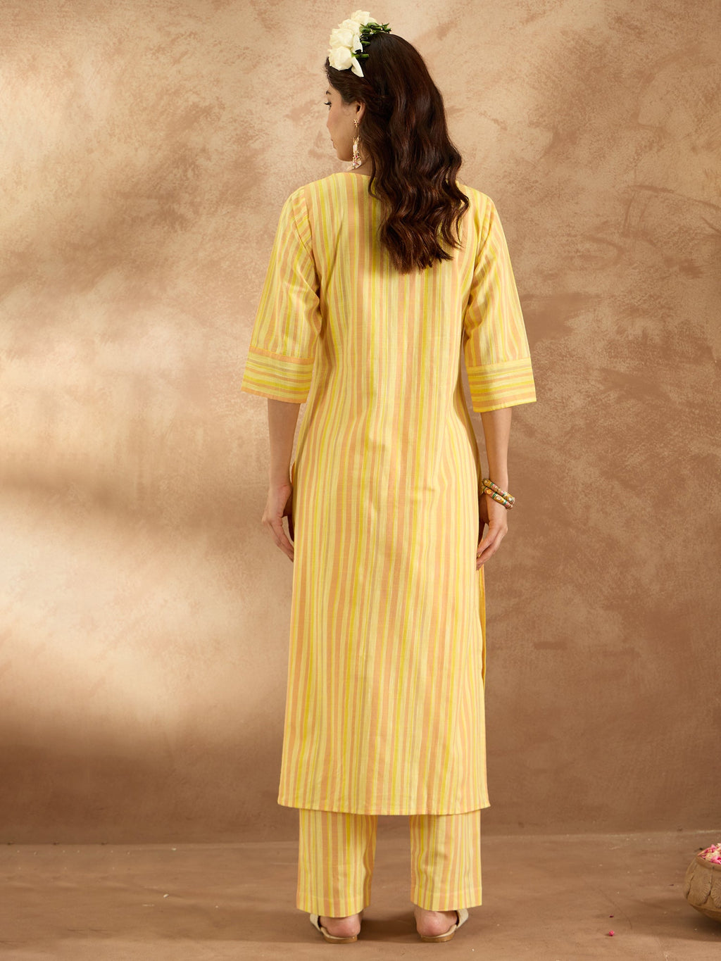 Indo Era Mustard Embroidered Straight Kurta Trousers Set - Distacart