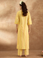 Indo Era Mustard Embroidered Straight Kurta Trousers Set - Distacart