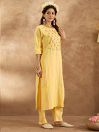 Indo Era Mustard Embroidered Straight Kurta Trousers Set - Distacart