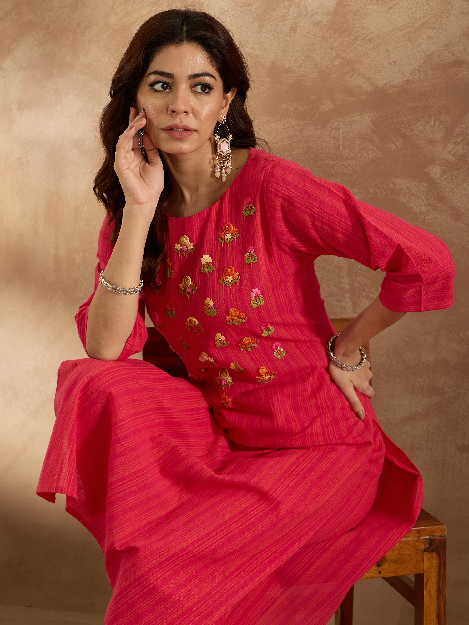 Indo Era Pink Embroidered Straight Kurta Trousers Set - Distacart