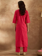 Indo Era Pink Embroidered Straight Kurta Trousers Set - Distacart